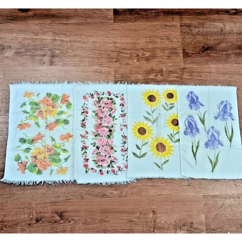 Cannon Vintage Hand Towels Floral Set of 4 All Cotton Made in‎ USA 14X21 Retro